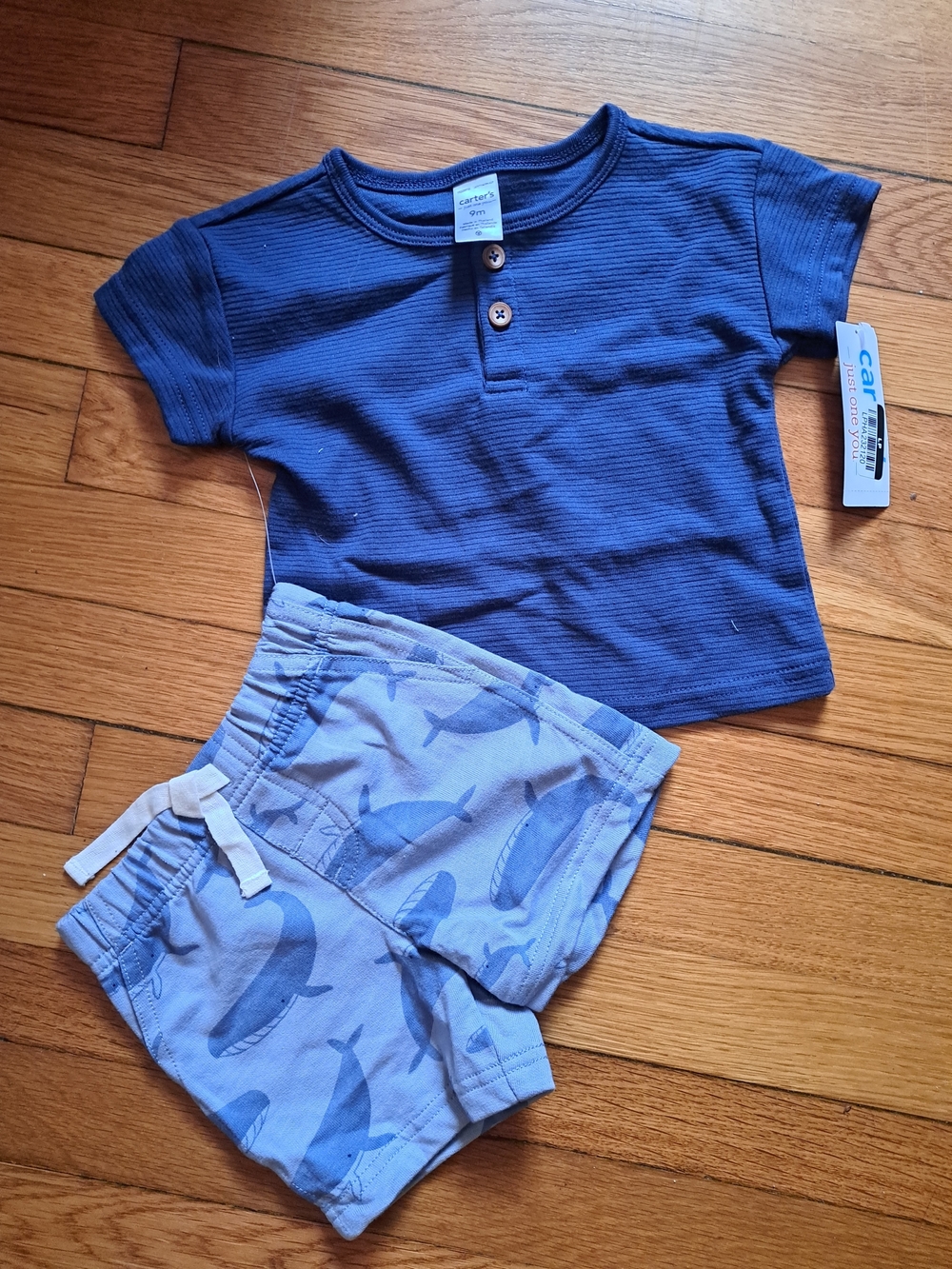 Carter's Navy Ribbed Henley Top & Whale Print Shorts Set